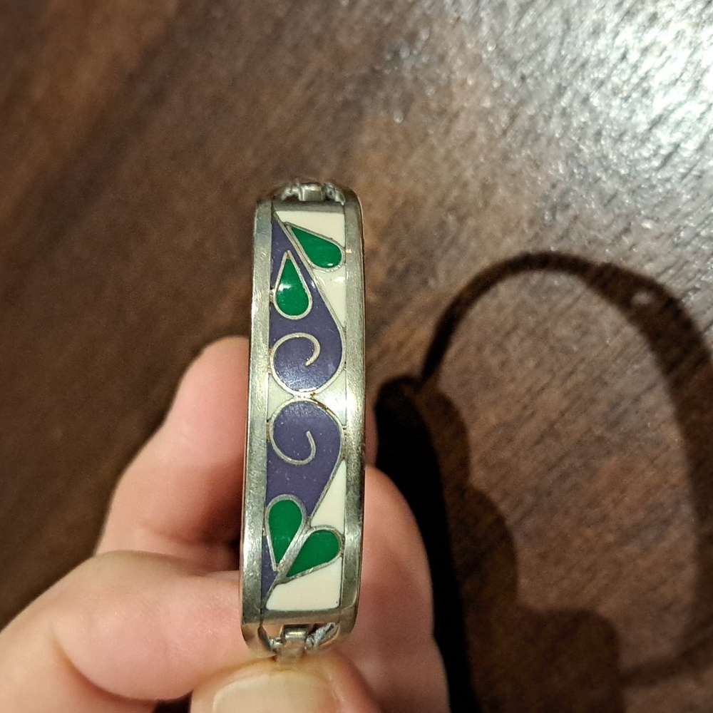 Child Bracelet Mexico 2" across Purple Green White Silver - Picture 9 of 9